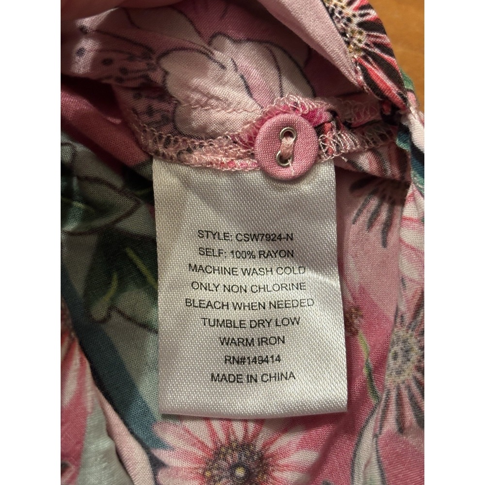 Johnny Was Bocardi Button Down Shirt Dress Pink Floral Roll Tab Sleeves  Medium - Picture 8 of 12